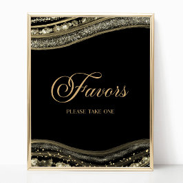 Elegant Black Gold Agate Party Favors Sign ポスター