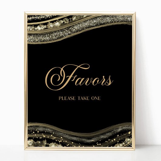 Elegant Black Gold Agate Party Favors Sign ポスター