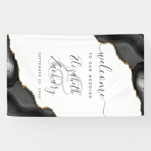 Elegant Black Gold Agate Wedding Welcome 横断幕 (横)