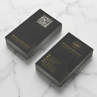 Elegant Black Gold Art Deco QR Code Florist 名刺