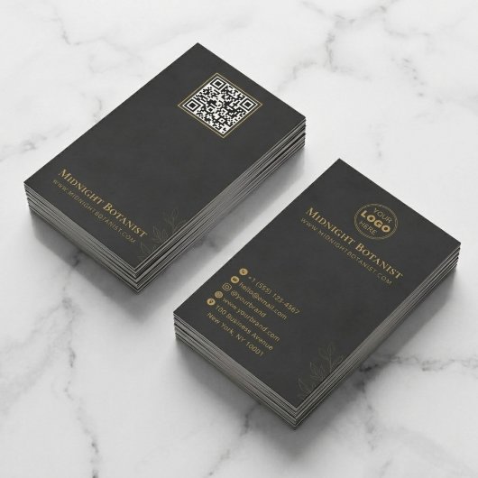 Elegant Black Gold Art Deco QR Code Florist 名刺