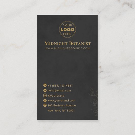 Elegant Black Gold Art Deco QR Code Florist 名刺 (裏面)