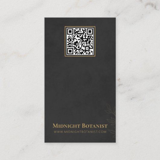 Elegant Black Gold Art Deco QR Code Florist 名刺 (正面)