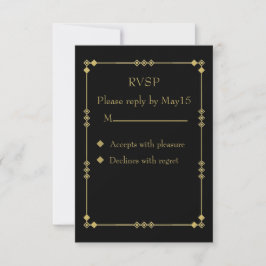 Elegant Black & Gold Art Deco RVSP 出欠カード
