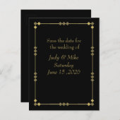 Elegant Black & Gold Art Deco Save the date card 案内ポストカード (正面/裏面)