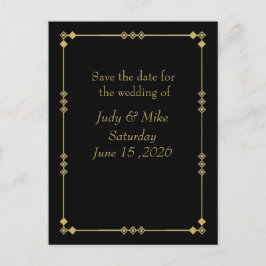 Elegant Black & Gold Art Deco Save the date card 案内ポストカード