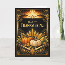 Elegant Black Gold Art Deco Thanksgiving Harvest カード