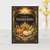 Elegant Black Gold Art Deco Thanksgiving Harvest カード (黄色い花)