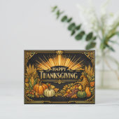 Elegant Black Gold Art Deco Thanksgiving Harvest シーズンポストカード (スタンド正面)