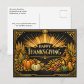 Elegant Black Gold Art Deco Thanksgiving Harvest シーズンポストカード (正面/裏面)