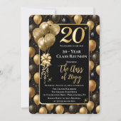 Elegant Black Gold Balloons 20 Year Class Reunion 招待状 (正面)