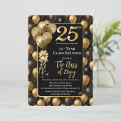 Elegant Black Gold Balloons 25 Year Class Reunion 招待状 (スタンド正面)