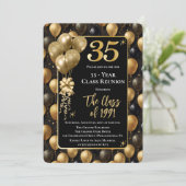 Elegant Black Gold Balloons 35 Year Class Reunion 招待状 (スタンド正面)