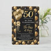 Elegant Black Gold Balloons 50 Year Class Reunion 招待状 (スタンド正面)