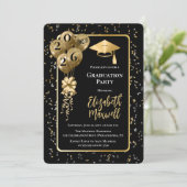 Elegant Black Gold Balloons Graduation Party 招待状 (スタンド正面)