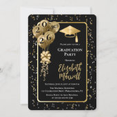 Elegant Black Gold Balloons Graduation Party 招待状 (正面)