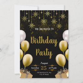 Elegant Black & Gold Birthday Party 招待状