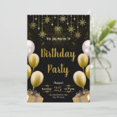 Elegant Black & Gold Birthday Party 招待状 (スタンド正面)