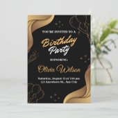Elegant Black & Gold Birthday Party Invitation 招待状 (スタンド正面)