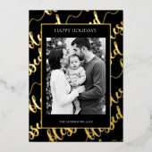 Elegant Black & Gold “Blessed” Modern Script  箔シーズンカード (正面)