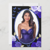 Elegant Black Gold Blue Roses 18th Birthday Debut  招待状 (裏面)