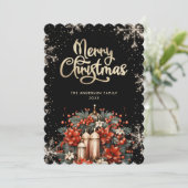Elegant Black Gold Botanical Christmas Card シーズンカード (スタンド正面)