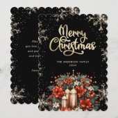 Elegant Black Gold Botanical Christmas Card シーズンカード (正面/裏面)