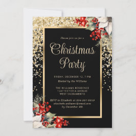 Elegant Black Gold Botanical Christmas Party 招待状