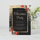 Elegant Black Gold Botanical Christmas Party 招待状 (スタンド正面)