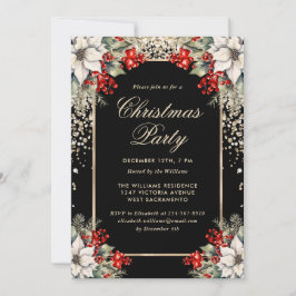 Elegant Black Gold Botanical Christmas Party 招待状