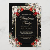 Elegant Black Gold Botanical Christmas Party 招待状 (正面/裏面)