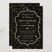 Elegant Black & Gold Celestial Starry Wedding 招待状 (正面/裏面)