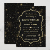 Elegant Black & Gold Celestial Starry Wedding 招待状 (正面/裏面)