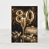 Elegant Black & Gold Champagne 80th Birthday カード (正面)