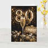 Elegant Black & Gold Champagne 80th Birthday カード (黄色い花)