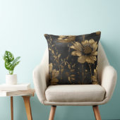 Elegant Black Gold Charcoal Floral クッション (椅子)
