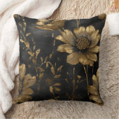 Elegant Black Gold Charcoal Floral クッション (ブランケット)