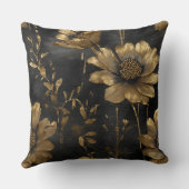 Elegant Black Gold Charcoal Floral クッション (裏面)