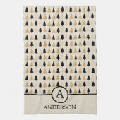 Elegant Black & Gold Christmas Tree キッチンタオル (縦)