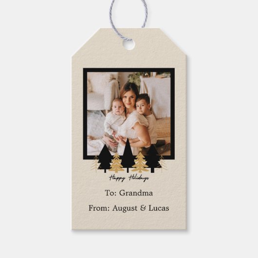 Elegant Black & Gold Christmas Tree ギフトタグ (正面)