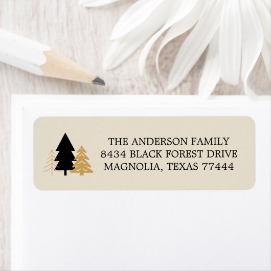 Elegant Black & Gold Christmas Tree ラベル (インサイチュ)