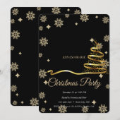 Elegant Black -Gold  Christmas Tree 招待状 (正面/裏面)