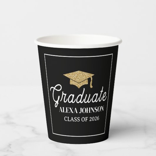 Elegant Black & Gold Class Of 2026 Graduation 紙コップ (裏面)