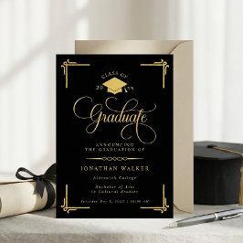 Elegant Black Gold College Graduation 案内状