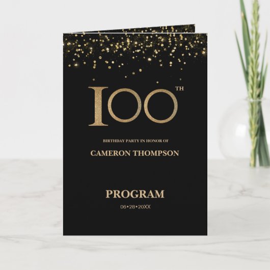 Elegant Black Gold confetti Custom 100th birthday  プログラム (正面)