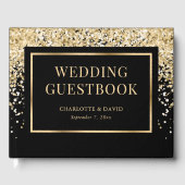 Elegant Black Gold Confetti Wedding ゲストブック (正面)