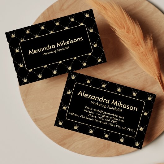 Elegant Black Gold Crown Pattern Professional 名刺