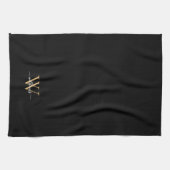 Elegant Black Gold Custom Monogram Script Name キッチンタオル (横)