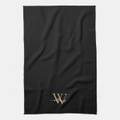 Elegant Black Gold Custom Monogram Script Name キッチンタオル (縦)