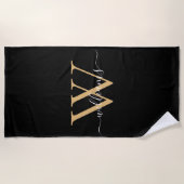 Elegant Black Gold Custom Monogram Script Name ビーチタオル (正面)